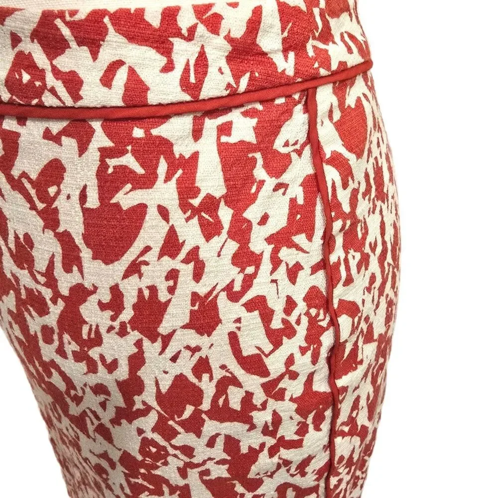Halogen Womens Size 6 Coral Red Ivory Abstract Floral Pencil Skirt Lined Stretch